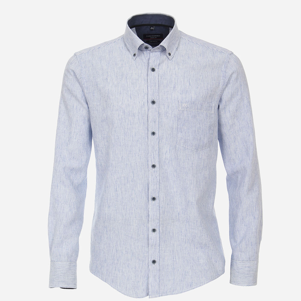 Ριγέ ανδρικό πουκάμισο Casa Moda από λινό Μπλε με Λευκό