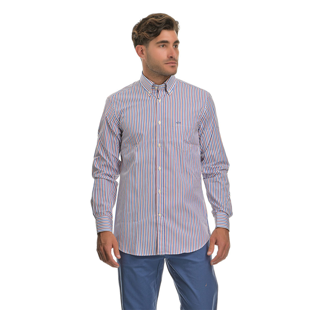 Ανδρικό πουκάμισο σε ριγέ σχέδιο Paul & Shark Ριγε Λευκό Γαλάζιο Πορτοκαλί
